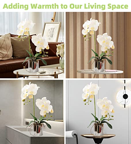 Artificial Orchid Flowers White Faux Orchids with Ceramic Vase Vivid Fake Phalaenopsis Flower Arrangement Gorgeous Artificial Plants for Office Desk Wedding Party Exhibition Center & Home Table Decor - color: White-silver