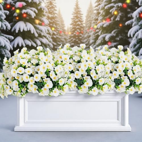 Artificial White Flowers for Outdoors - UV Resistant & Fade-Resistant Fake Flowers, 10 Bundles Waterproof Faux White for Garden, Yard, Patio, Wedding & Home Decor - color: White
