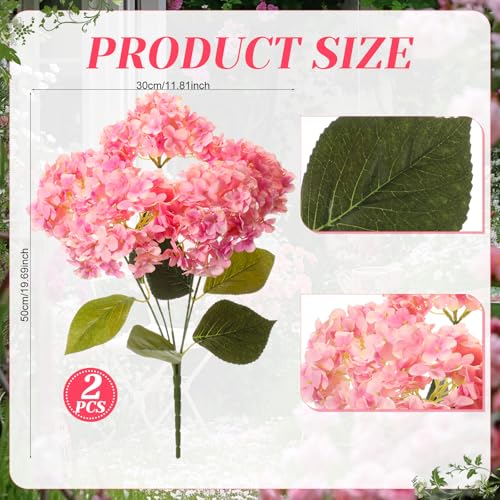 Hotop Hydrangea Artificial Flower Bush for Outdoor 19.6inch Large Silk Hydrangea 5 Heads Realistic UV Resistant Fake Flower for Porch Bouquet Window Box Wedding Indoor(2 Pcs,Rose Red) - color: Rose Red