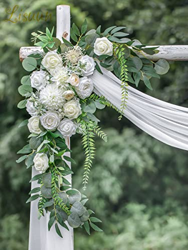 Lisuun Wedding Arch Flowers, Artificial Flowers for Decoration, Large Flower Swag for Boho Styles Wedding Ceremony Floral Decor - Pack of 2 - color: Creamy White&ivory White