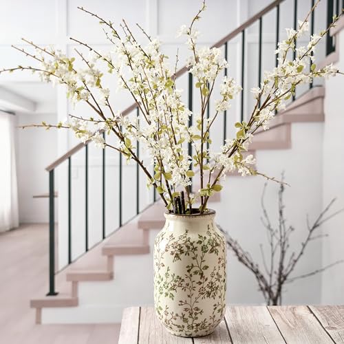 SIDUCAL Ceramic Vintage Pastoral Vase, 8.78 Inch Chinoiserie Floral Vase, Retro Ice Cracked Rustic Farmhouse Vases for Home Decor, Living Room, Bookshelf, Office, Tuscan Decor, Green and Brown Floral - color: 18049-green and Brown Floral