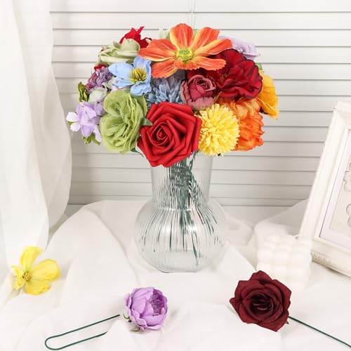 Artificial Flowers Combo Box Set Rainbow Colorful Fake Floral Arrangements Artificial Flower Bouquets Party Bridal Baby Shower Centerpieces Home Decor - color: Colorful Rainbow
