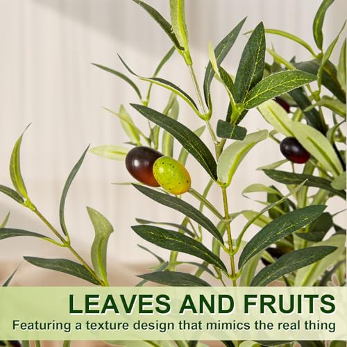VIVATREES Artificial Olive Tree, 7FT Tall Faux Olive Tree with White Planter, Artificial Plants with Natural Wood Trunk and Lifelike Fruits for Home Office Decor - color: White-7ft, size: 10in