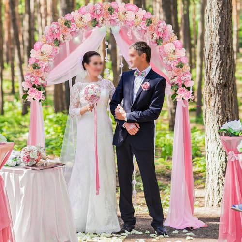 Wedding Arch Artificial Flowers Pink - 6Pack Faux Floral Swags Rose Silk Peony Realistic Arch Faux Plastic Arrangement for Romantic Wedding Wall Reception Ceremony Welcome Sign Decoration - color: Pink