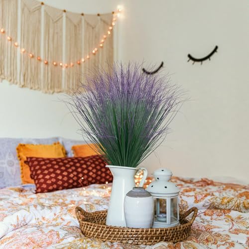 12Pcs Artificial Grass Plants, Faux Shrubs Wheat Grass, Artificial Tall Grass Fake Plants for Outdoor Decor,Artificial Greenery Stems Weed for Room Indoor Home Decor（Green Purple Tail） - color: Green Purple Tail, size: 12Pcs