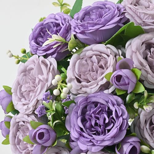 MARTINE MALL 2 Packs Peonies Artificial Flowers, Mixed Purple Artificial Peonies, Silk Peonies Flowers Fake Peonies Artificial Peony Flowers for Centerpiece Table Wedding Party Home Decor - color: Mixed Purple, size: 2PCS