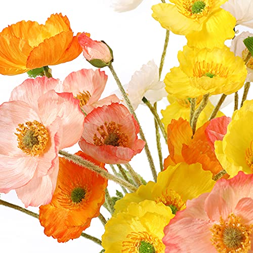 Artificial Poppy Flowers, 8 Bundles Faux Poppies with Stems for Floral Arrangements - Wedding, Home, Office, Party Table Centerpiece Decor - color: Mixcolor