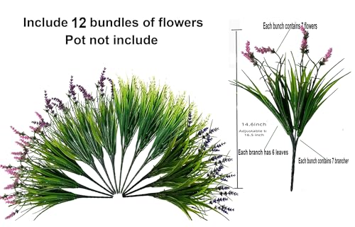 Artificial Grass Fake Plants，Outdoor Fake Monkey Tail Grass with Flowers for Pot UV Resistant Lavender Patio Garden Porch Home Window Hanging Planter Decor(B-White Pueple Pink Fuchsia, 12 PCS) - color: B-multicolored