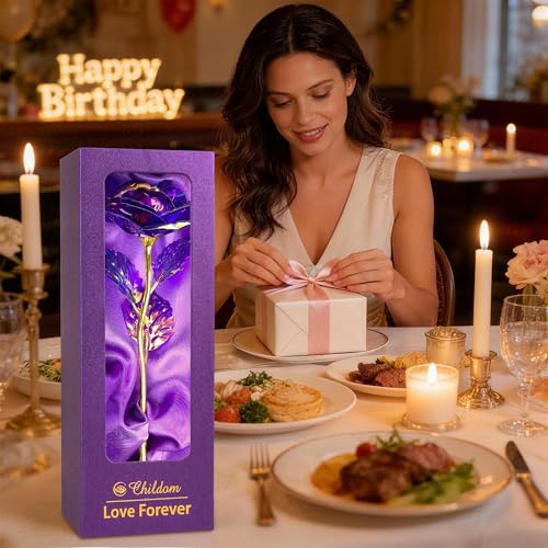 Childom Mothers Day Rose Gifts for Mom,Birthday Gifts for Women,Mothers Day Flowers Gifts for Mom from Daughter Son,Purple Artificial Flowers Gift for Wife,Grandma,Christmas,Valentines,Anniversary - color: Colorful Purple
