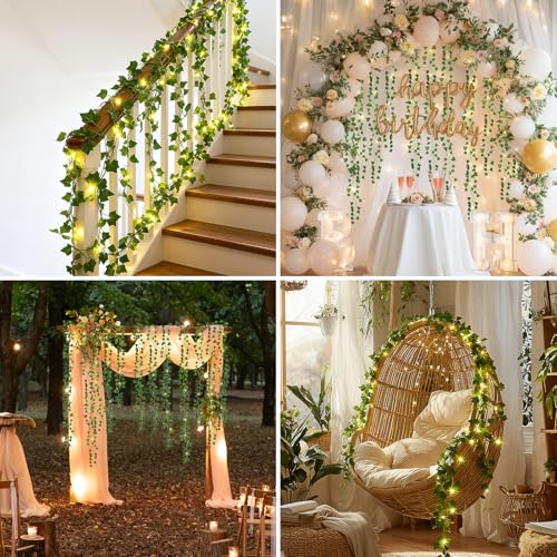CEWOR Vines with Lights, 40ft Fake Ivy 120 LED Ivy String Lights, Fake Vines Garland with Lights for Home Decor Wedding Decor - size: 40FT ivy with 120 lights
