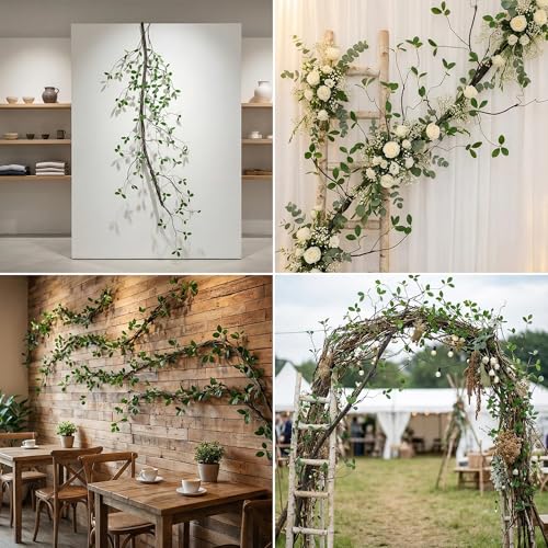 1 Piece Bendable customshapes Artificial Plant Trunks Branches 70-inch ficus Leaf Vines Evergreen Hanging Garlands for Home Wedding Garden Balcony Railing Outdoor Tent Decor