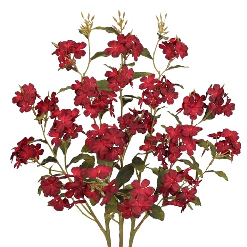 Briful Fall Artificial Hydrangea Flower Stems, 33.5" Silk Blossom Sprays with Bendable Stems, Set of 3 Faux Floral Branches for Tall Vase Arrangements, Burgundy