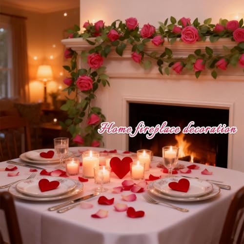 Felice Arts 2 Pack Hot Pink Artificial Floral Garland Each 6.5FT Fake Rose Vine Hanging Spring Garland for Wedding Party Background Table Arrangement Room Teepee Mirror Decor - color: Hot Pink