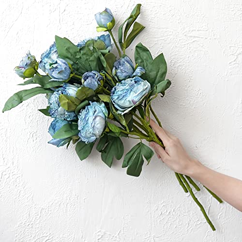 FiveSeasonStuff Vintage Dusty Blue Peonies – Realistic Artificial Silk Flowers with Dry-Look Petals, 6 Stems for Rustic Home & Wedding Bridesmaids Bouquet Bridal Showers - color: Dusty Blue (6 Stems)