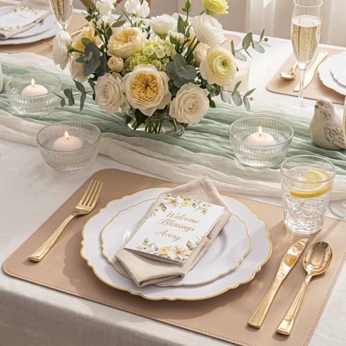 WDF 60pcs White and Gold Plastic Plates - Baroque White With Gold of 30 Heavy Duty Gold dinner plates 10.25inch, 30 Salad Plates 7.5inch Perfect for Wedding/Baby Shower/Spring - color: Gold, size: 60PCS