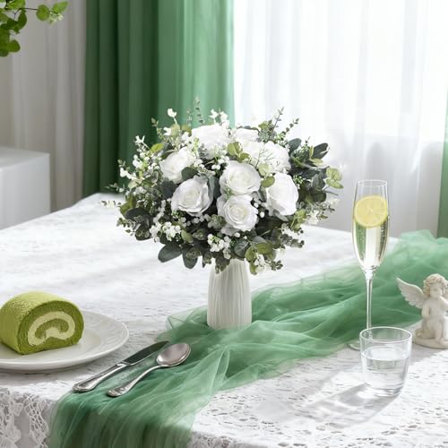 120 Pcs Mixed Artificial Eucalyptus Leaves Stems Bulk,Baby Breath Artificial Flowers Bulk with Eucalyptus Leaves Greenery Stems for DIY Bouquets Wedding Floral Home Decor (Green+White-120pcs) - color: Green+white-120pcs
