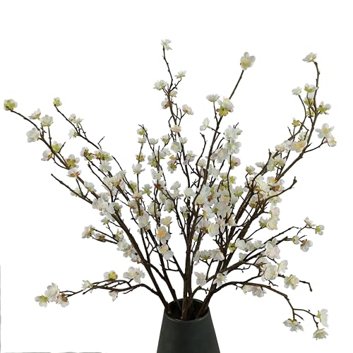 Plum Blossom Flowers Artificial,6Pcs White Cherry Blossom Branches,Faux Branches,White Cherry Blossom Flowers Artificial for Home Decor… - color: White