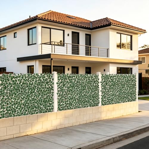Expandable Fence Privacy Screen for Balcony Patio Outdoor, Greenery Expandable Stretchable Covers Panel Privacy Fence, Single Sided Leaves (Green White Ivy, 4 Pack) - color: Green&White Ivy, size: 4 Pack