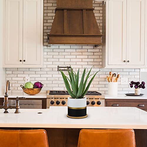 Briful Succulents Artificial Plants Fake Aloe Vera Plants in Gold and Black Pot Farmhouse Faux Agave Plant for Home Office Desk Bathroom Shelf Decorations - color: Agave Greenery#008