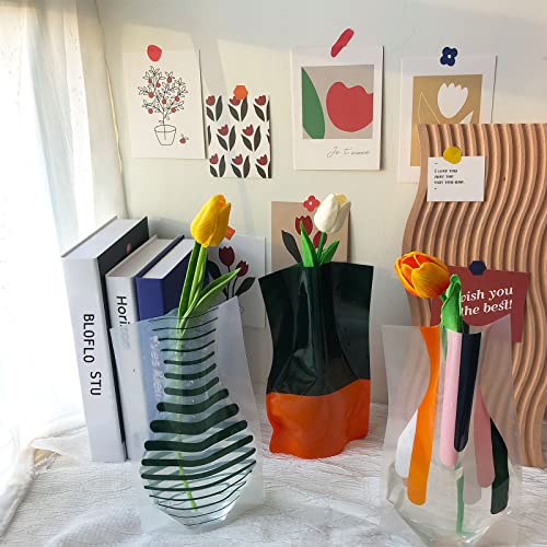 BLOFLO Collapsible Flower Vase, Foldable Vase, Expandable Vase, Plastic Flower Vases, Removable Flower Vases for Centerpieces, Contemporary Décor for Home Office Wedding (Set of 6)