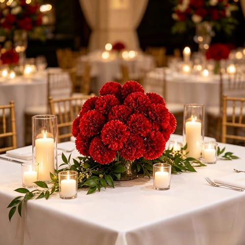 Kimura's Cabin 20Pcs Burgundy Red Chrysanthemums Artificial Flowers Silk Fake Mums Flowers with Stem for Home Table Centerpiece Christmas Floral Arrangement Halloween Decor - color: Red