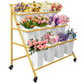 PROLEE Flower Display Stand with 12 Buckets, Flower Cart 3 Layers, Flower Stand Metal with Wheels, Moving Florist Bouquet Shelf, Triangular Rack, Gold - color: Gold