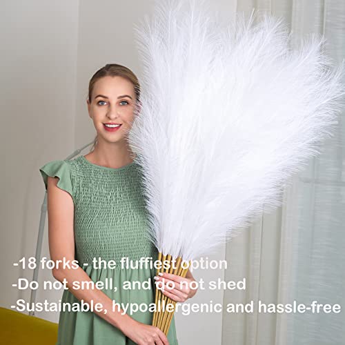 Pampas Grass Decor Tall, 43"/110cm Faux Pampas Grass 6 Stems Large Pompass Grass Branches Tall Bulk Boho Flower Arrangement for Home Room Wedding Party Decor (White) - color: White