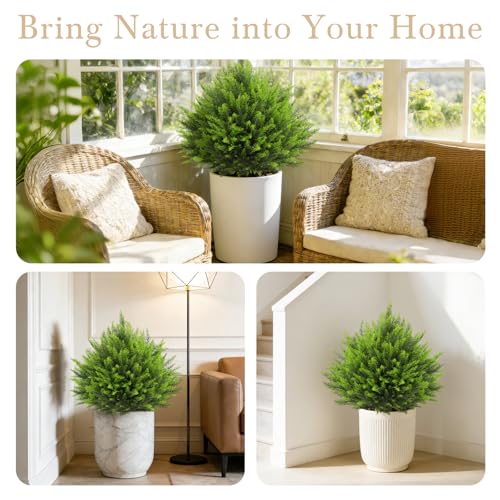 24" Artificial Ceder Topiary Trees, UV Resistant Faux Plants Shrubs Bushes Fake Greenery Plants for Front Door Indoor Outdoor Home Decor with Metallic Spike - color: Cedar Ball Tree