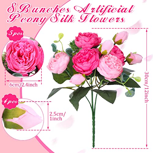 Yunsailing 8 Pack Artificial Peony Flowers Faux Silk Hydrangea Bouquet Wedding Home Table Decor Reusable Bouquet of Rose Flower for Birthday Wedding(Pink) - color: Pink, style: Peony