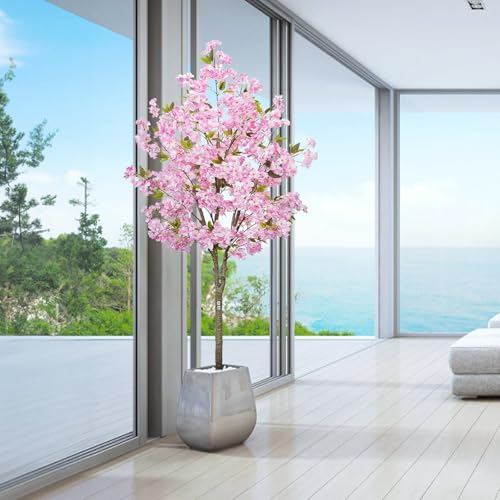 6FT Cherry Blossom Tree Artificial - Flower Trees Tall Artificial Plant, Large Pink Sakura Blossom Flowers Tree for Living Room Porch Entryway Office Decorations Indoor Outdoor