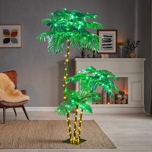 Lighted Palm Tree 6FT 3FT 2FT Artificial Palm Decor for Outdoor 203 LED Light up Fake Tree for Indoor Outside Patio Hawaiian Tiki Bar Decoration - size: 5ft 10in