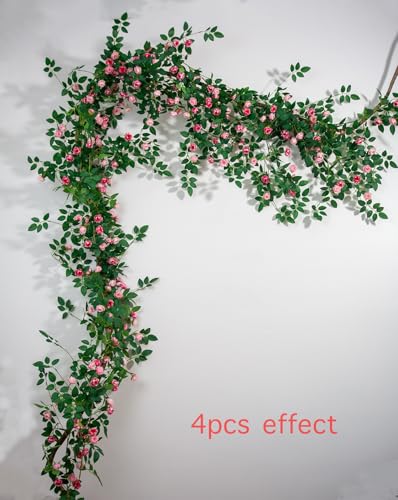 4PCS x 6FT Bendable Rose Vine Hanging Flower Garland Wildflower Floral Garland for Wall Decor Trellis Fence Home Room Decoration (Pink, 4pcs) - color: Pink, size: 4pcs