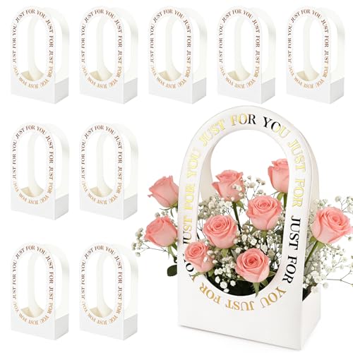 ARPOVIST 10 Pack Flower Arrangement Boxes, Foldable White Bouquet Box Bags with Handle, Floral Gift Box for Bouquets, Wedding Flower Packaging, Florist Supplies for Birthday Valentine's Day - color: White, size: 1 Count (Pack of 10)