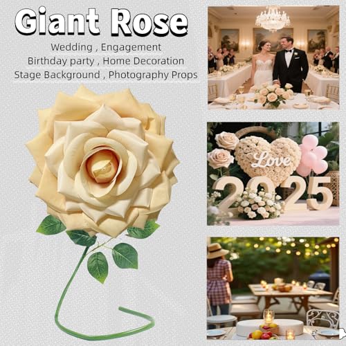 1 PCS 42-inch Giant Rose Large Decorative Flower, Wedding Window Display Background Decoration Rose, Valentine's Day （Champagne） - color: 04 Rose