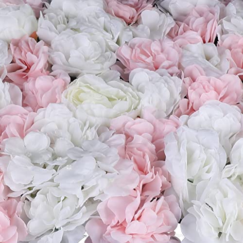 12 Pcs Artificial Flower Wall Panels 60x40cm 3D Flower Background for Wall, Wedding Flower Decorations Wall Silk Rose Panels for Candy Wall, Photo Areas, Stage Background Wall, 24 x16inch - color: 12 Pcs White Light Pink