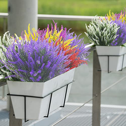 Grunyia 12 Bundles Artificial Lavender Flowers Outdoor UV Resistant Fake Flowers Faux Plastic Plants Garden Porch Window Box Decorating (Purple)