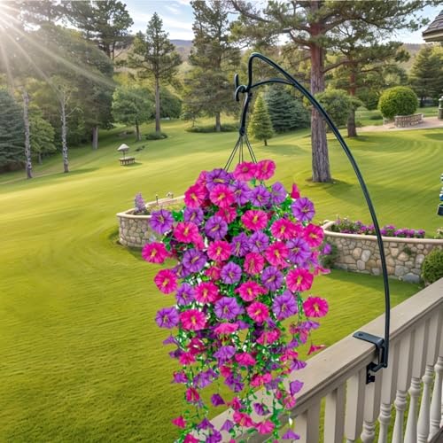 2 Sets of Hanging Flowers, Mixed Textile Morning Glory and Eucalyptus Leaves, UV-Resistant, Real Artificial Plants - color: Violet