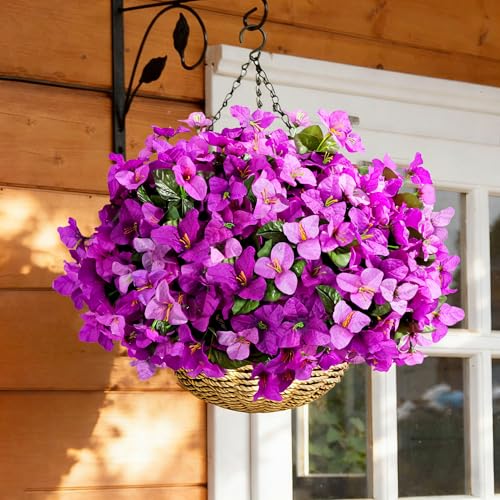 Ivydale Spring Artificial Flowers for Outdoors, 4 Bundles Fake Bougainvillea UV Resistant Faux Silk Flowers Realistic Outdoor Plants for Planter Patio Porch Window Garden Home Decor, Mixed Fuchsia - color: Mixed Fuchsia