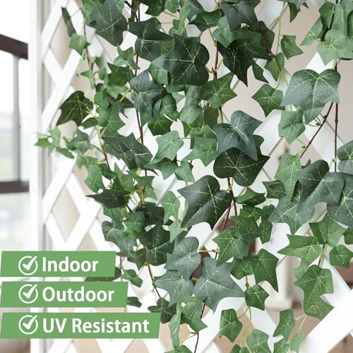 Mizii 3 Strands Artificial Vines Ivy Garland 74" Fake Vine with Silk Green Leaves Faux Hanging Plants Greenery Decoration for Outdoors Wedding Party Indoor Bedroom Home Wall Room Decor (Green) - color: Green