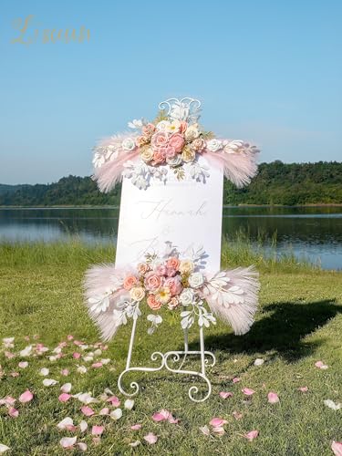 Lisuun Wedding Arch Flowers, Artificial Flowers for Decoration, Large Flower Swag for Boho Styles Wedding Ceremony Floral Decor - Pack of 2 - color: Pure White Flesh Pink Pampas