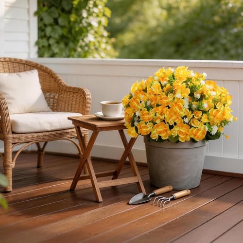 Olatay 12 Bundles Mixed Color Artificial Flowers for Outdoor, Artificial Geraniums Flowers for Outdoor, UV-Resistant Fake Geraniums for Porch, Balcony, Garden, Indoor Decoration (Yellow) - color: Yellow