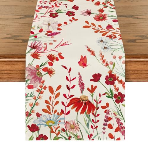 Artoid Mode Orange Daisy Flowers Floral Leaves Summer Table Runner, Spring Kitchen Dining Table Decoration for Home Party Decor 13x72 Inch - color: Orange, size: 13" x 72", Table Runner