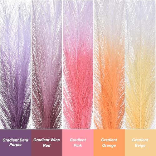 PATIKIL 17 Inch Faux Pampas Grass, 6 Pcs Boho Decor for Home Decoration Artificial Tall Fluffy Stems for Wedding Flower Party Vase Arrangement Centerpieces, Gradient Pink - color: Pink