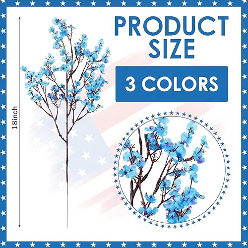 Lyrow 48 Pcs Red Blue White Patriotic Artificial Flowers 4th of July Table Centerpieces Decor Fake Babys Breath Pick Stems Floral Arrangement for 250th Anniversary Veterans Day Home Outdoor
