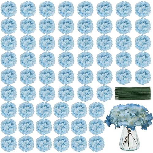 40 PCS Blue Silk Hydrangea Flowers, Detachable Heads + 8-Inch Wired Stems, Full 6 Inch Faux Hydrangea Heads for Boy Baby Shower, Coastal Wedding & Pollen-Free Decor - color: Blue(no Accessories)