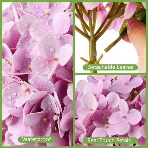 Real Touch Faux Hydrangea Flowers in Glass Vase, No Watering Needed Silk Hydrangea Artificial Flowers for Farmhouse Wedding Decor Dining Table Centerpiece Bedroom Decor - color: Pink