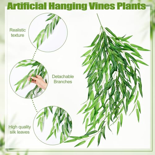 Daifunli Artificial Hanging Plants Fake Hanging Ferns Plastic Faux Plants for Wall Room Garden Garland Indoor Outdoor Decor No Basket (8 Pcs,Willow) - style: Willow