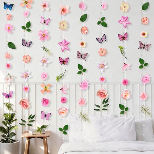 kockuu 10PCS 7.2FT Artificial Flowers Garlands Hanging Decorations, Wildflower Floral Banners Backdrop for Spring Garden Wedding Valentine's Day Baby Shower Birthday Party Decor, Pink - color: Pink, size: 10pcs