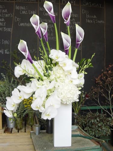 DuHouse 12pcs Calla Lily Artificial Flowers,26" Long Stem Large Calla Lily Flowers,Real Touch Calla Lilies for Party Wedding Bridal Bouquet Home Decor Centerpiece(White-Purple) - color: White-purple