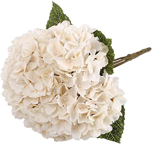 2Bouquets Artificial Fake Flowers Plants Silk Hydrangea Arrangements Wedding Bouquets Decorations Plastic Floral Home Kitchen Garden Party Festival Bar DIY (Ivory White, 5 Flower Heads) - color: Ivory White, 5 Flower Heads